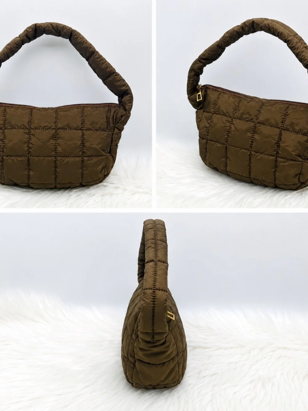 Cloud Feel Puffer Quilted Shoulder Bag in Brown
